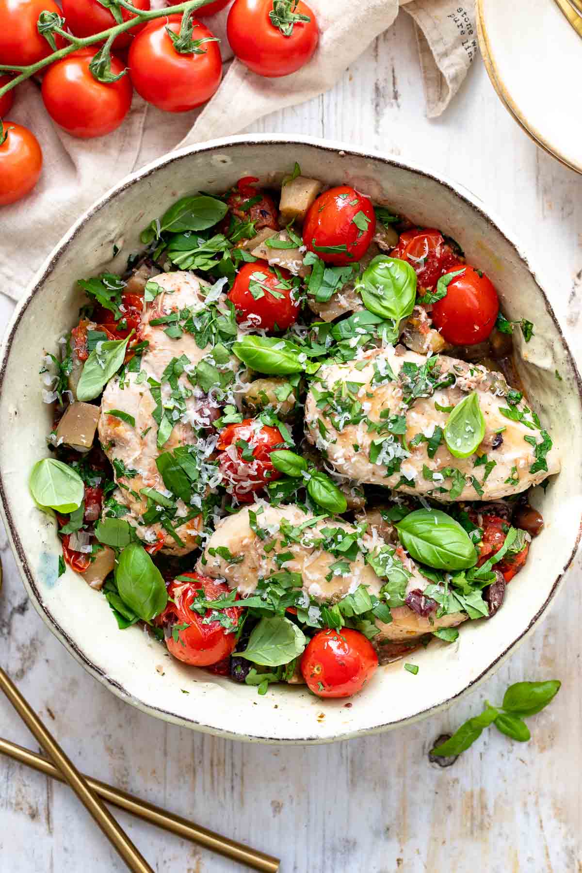 Hähnchen alla Puttanesca mit Aubergine