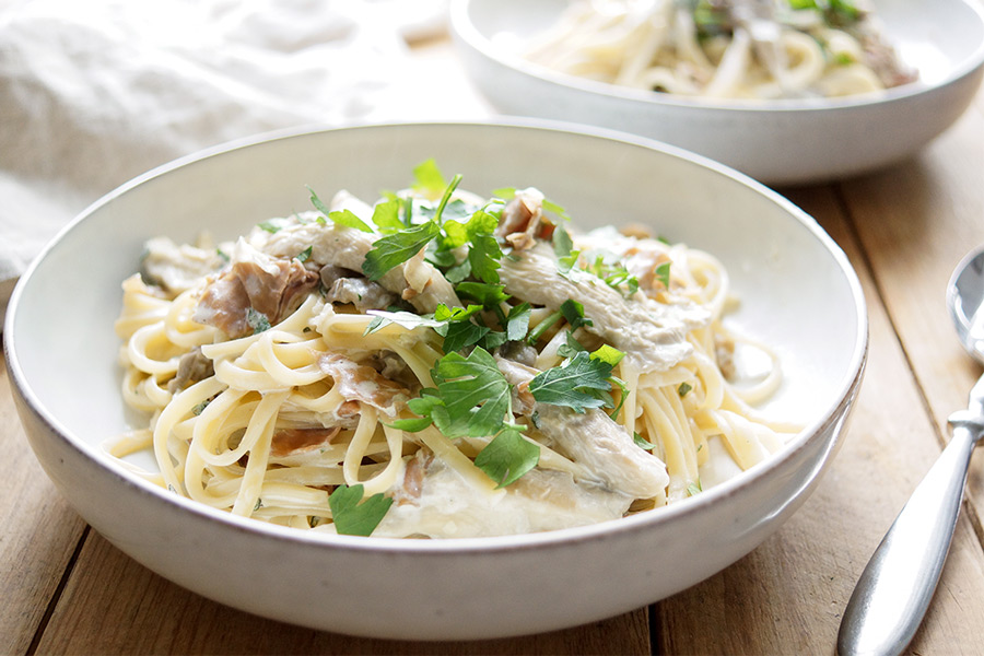 Linguine mit Austernpilzen, Parmaschinken und frischem Salbei, Rezept
