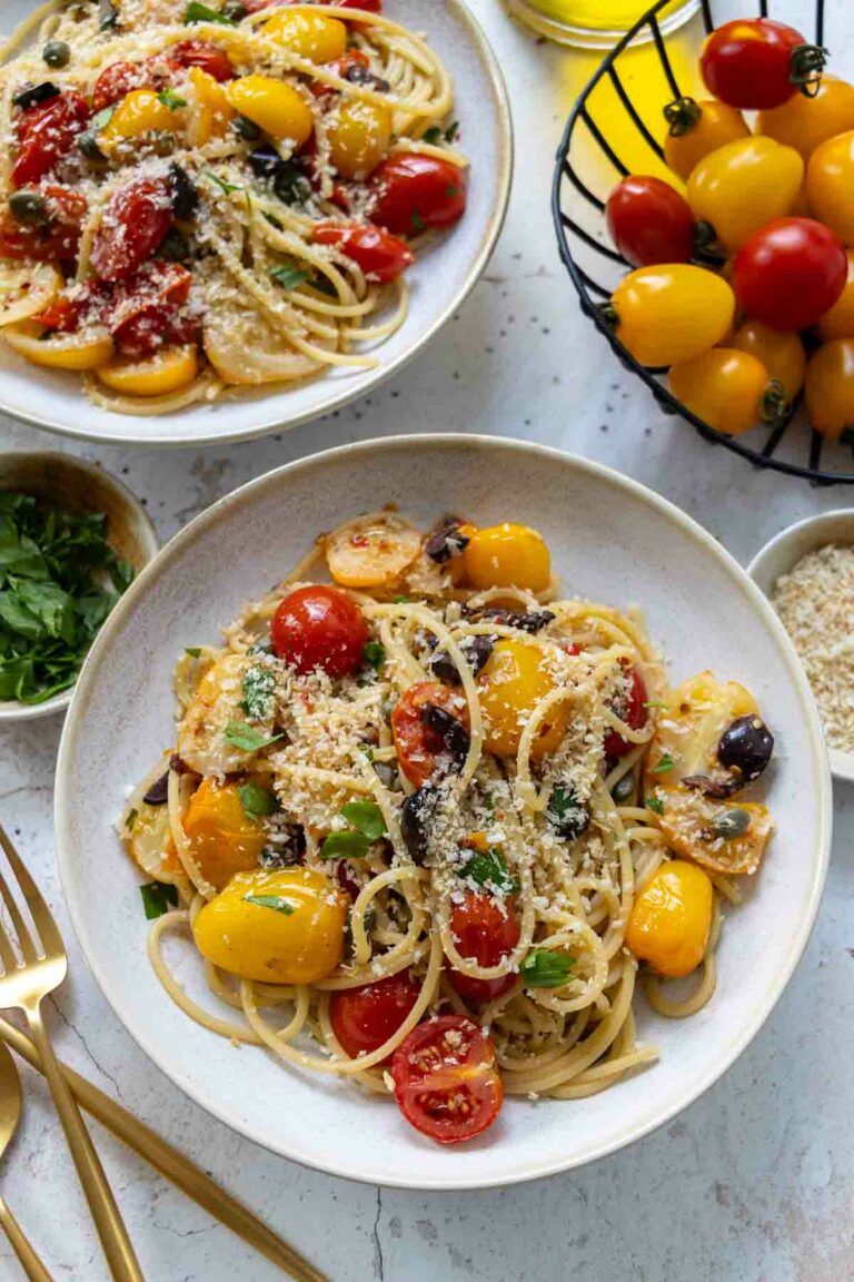 Pasta with Heirloom Tomatoes, Anchovies, Capers & Olives