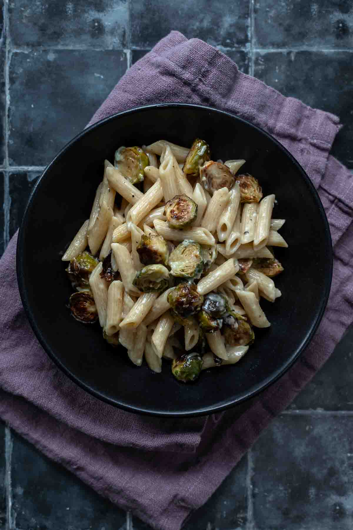 Pasta with Roasted Brussels Sprouts and Blue Cheese