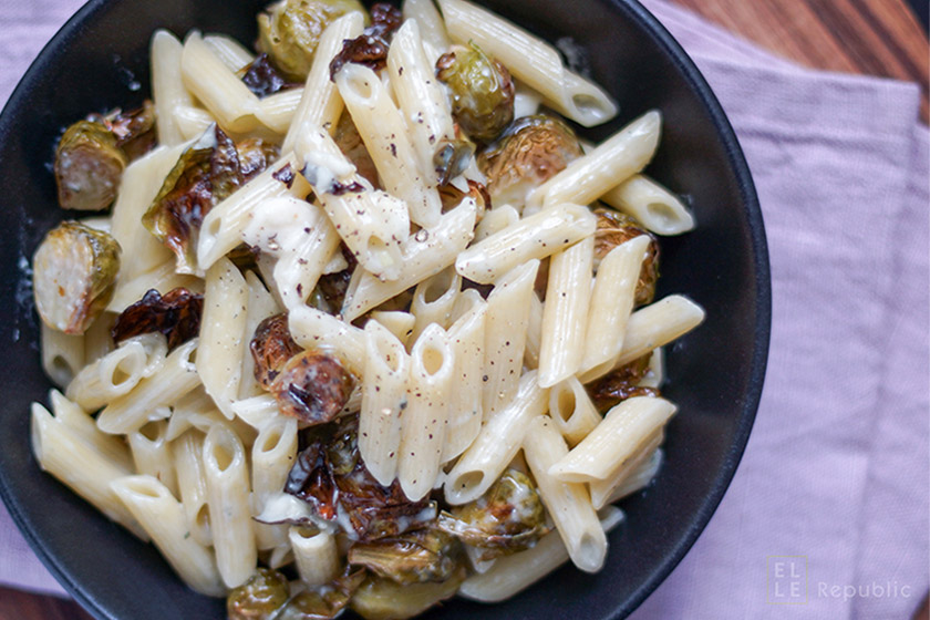 Rosenkohl geröstet mit Blue Cheese Penne, Blauschimmelkäse, Roquefort, vegetarisch, Gorgonzola