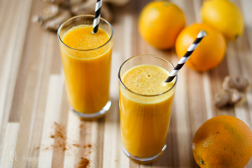 Power Detox Drink mit Zitrone, Orange, Kurkuma, Ingwer, Cayenne Pfeffer