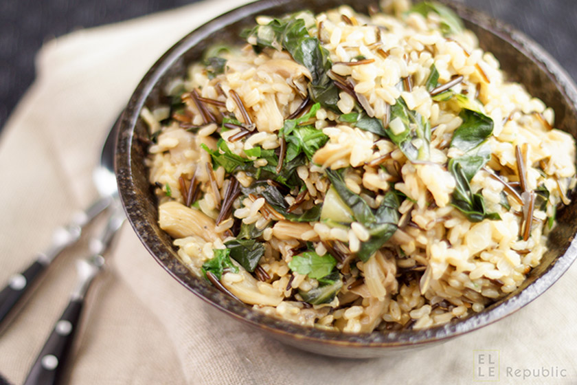 Vegetarischer und veganer Wilder Reis mit Austernpilzen und Mangold Rezept