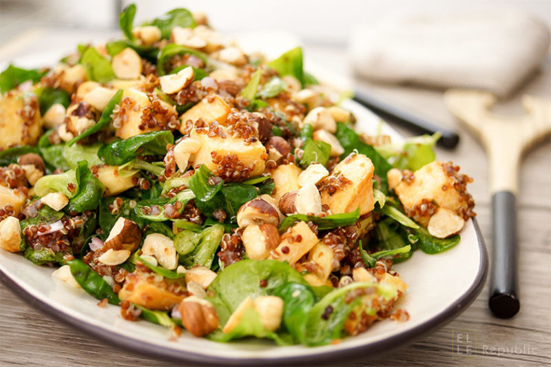 Steckrüben Salat mit Quinoa, Pastinaken, Haselnüssen, Feldsalat,