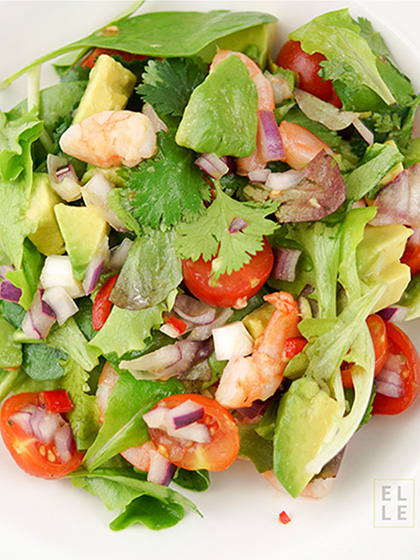 Avocado-Garnelen-Salat mit Koriander Limetten Dressing