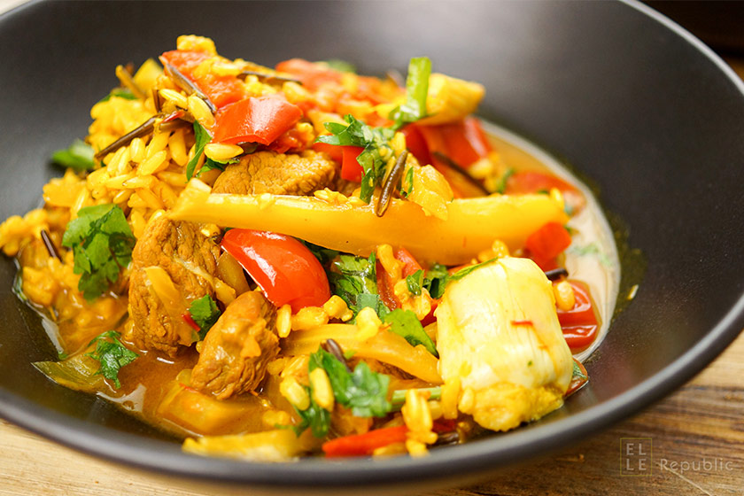 Lamb Paella with Fennel, Artichokes and Tomato