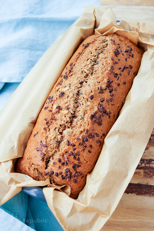Kokos Bananenbrot mit Kakaonibs, Vollrohrzucker, Dinkelmehl, Frühstück