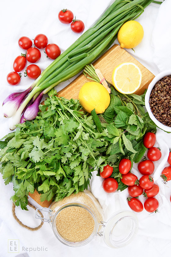 Zutaten für Linsen Krauter Salat mit Bulgur, Vegetarisch, Vegan, Tabouleh Rezept