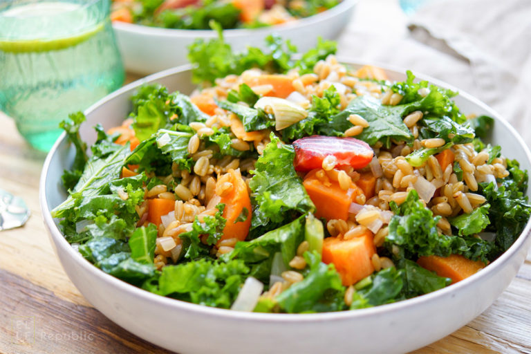 Roasted Beet and Sweet Potato Kale Salad