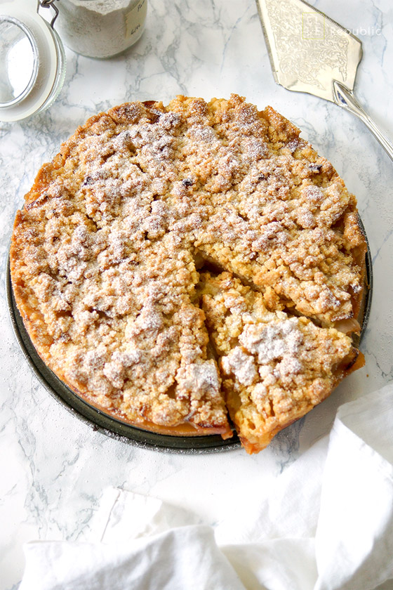 Apfelkuchen mit Streusel, Apfelkrümel Rezept