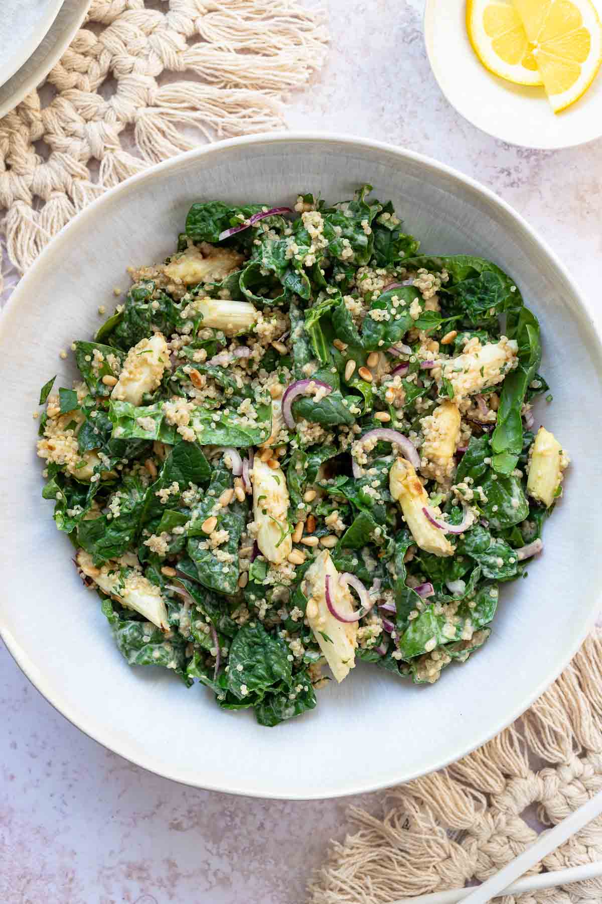 Spargelsalat Rezept mit Spinat und Zitronen Tahin Dressing - Spargelrezepte