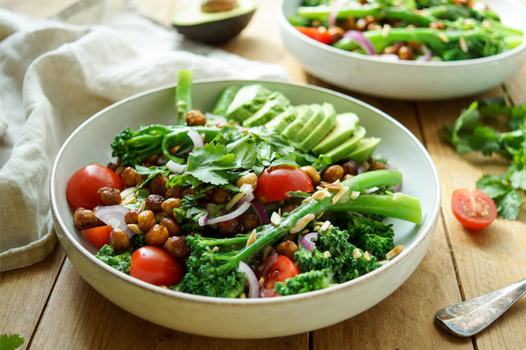 Broccolini and Roasted Chickpea Salad with Tahini Dressing