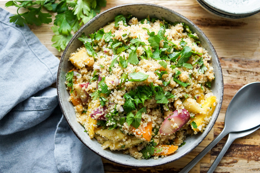 Geröstete Karotten, Pastinaken und Kichererbsen mit Quinoa Rezept, Vegan, Vegetarisch