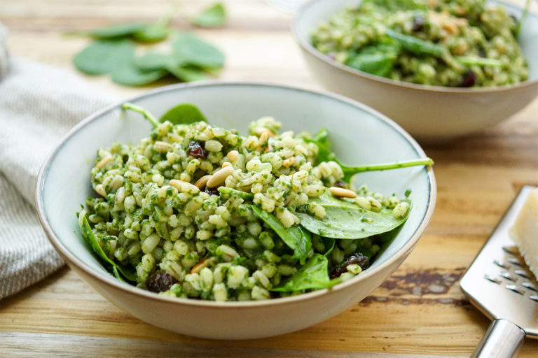 Barley Bowl with Lemon-Spinach Pesto‏