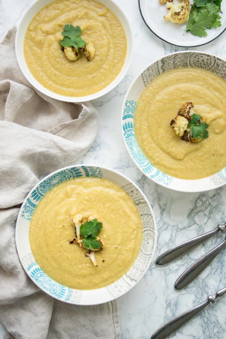 Rezepte für Geröstete Blumenkohlsuppe mit marokkanischen Gewürzen mit Gelbe Linsen