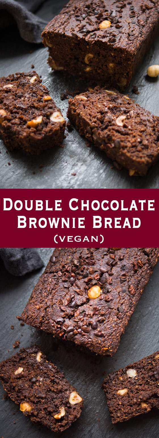 Double Chocolate Brownie Bread, Vegan Rezept für Schokoladen-Brot mit Haselnüsse