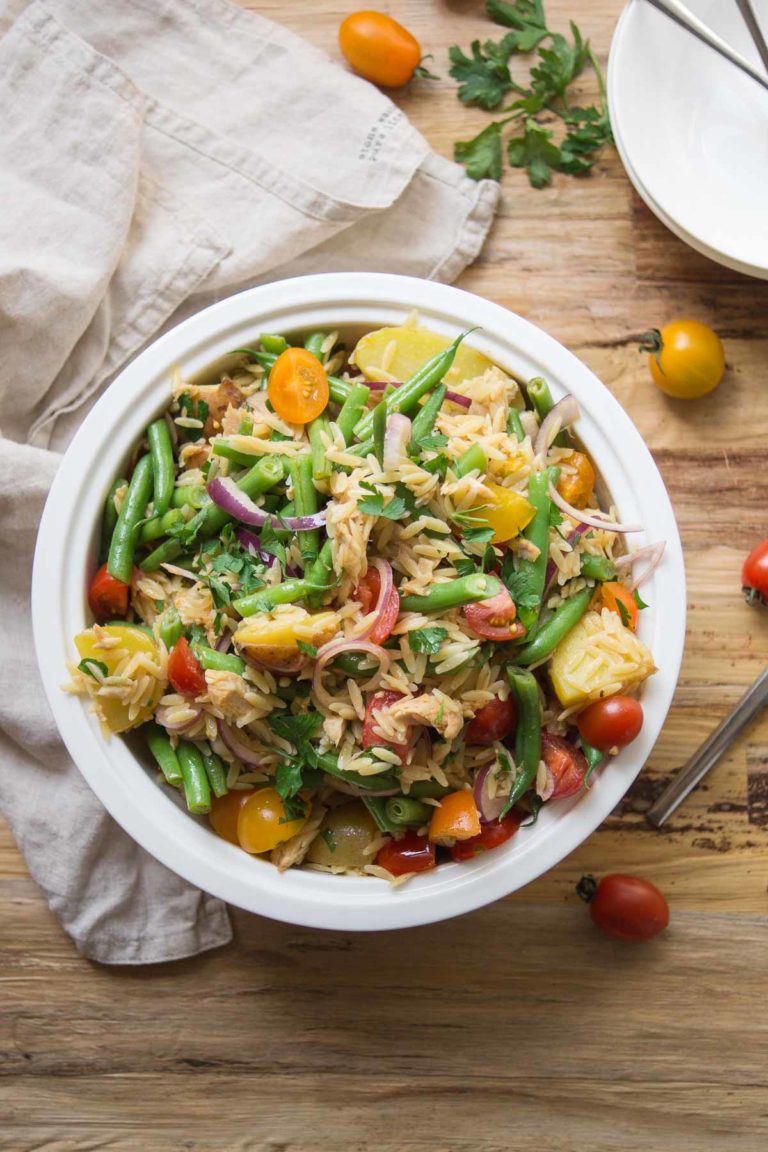 Spanish Orzo Pasta Salad with Potatoes & Green Beans