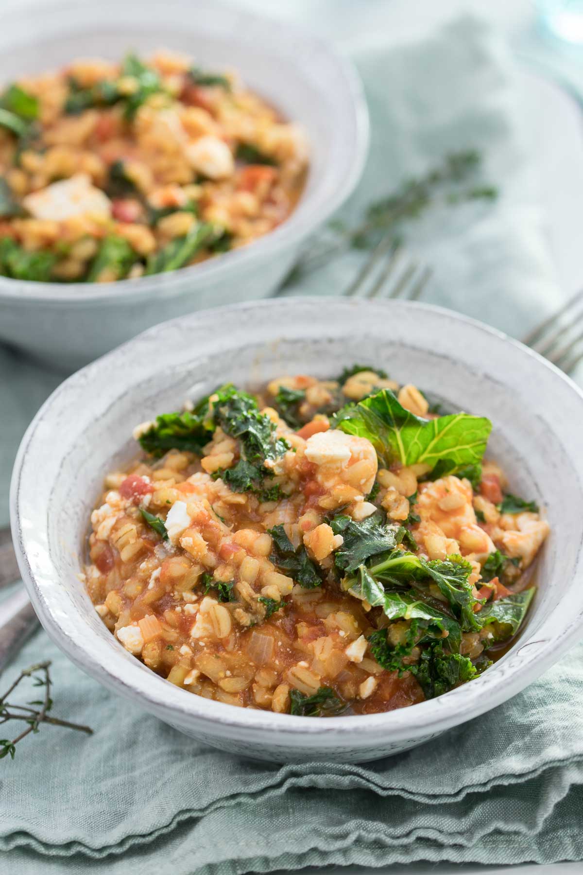 Gersten-Risotto mit Feta-Käse und Grünkohl Rezept