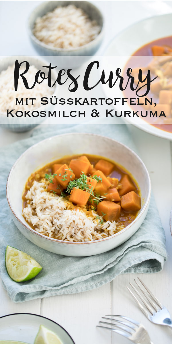 Rotes Curry mit Süßkartoffeln, Kokosmilch, Kurkuma & Limetten