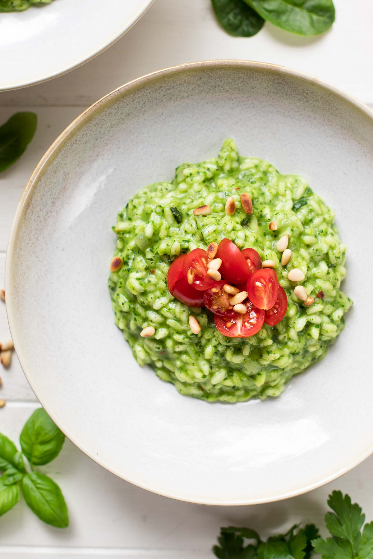 Spinat-Risotto Rezept mit Tomaten und Pinienkerne