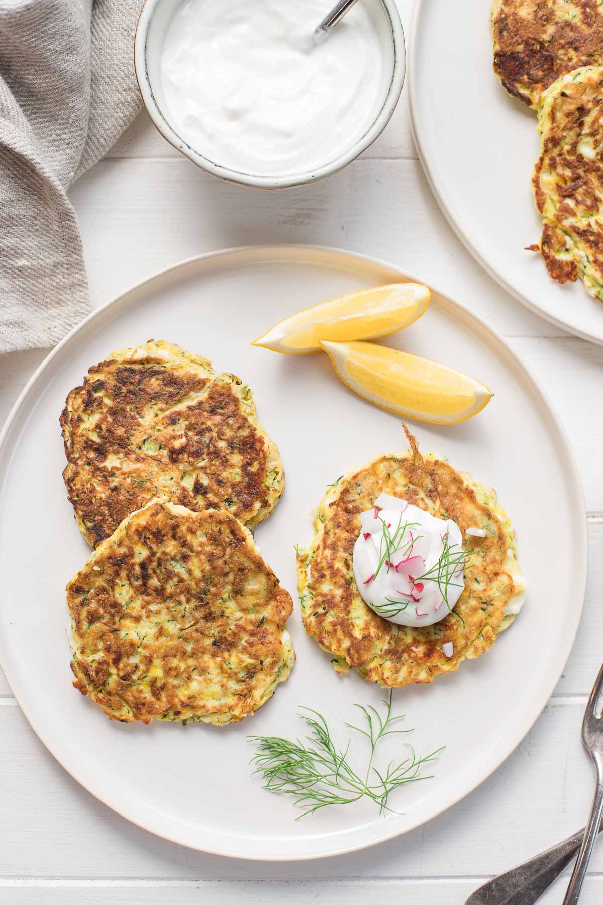 zucchini pancakes with leek, feta, dill gluten-free