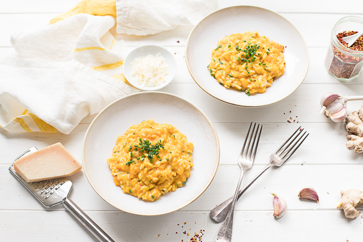 Cremige Kürbis-Risotto mit Butternut-Kürbis, Ingwer, Parmesan Rezept, Italienisches Kürbisrisotto
