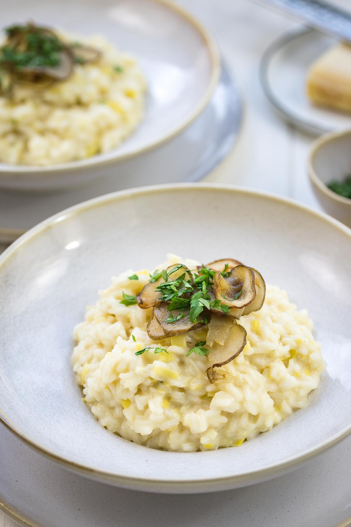 Lauch-Risotto mit gebratener Topinambur-Topping Rezept