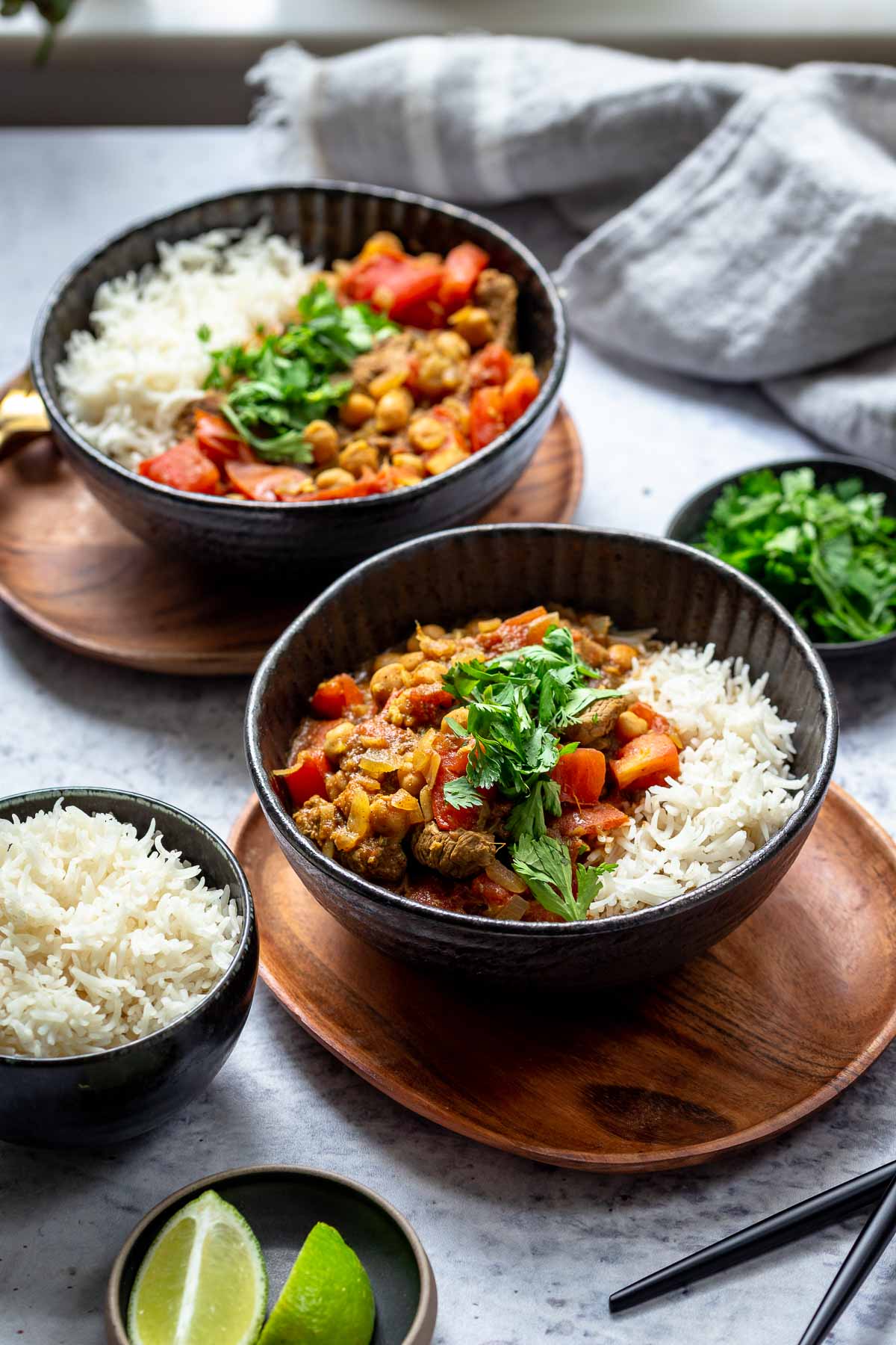 Lamm Curry mit Kichererbsen, Tomaten und Basmati Reis
