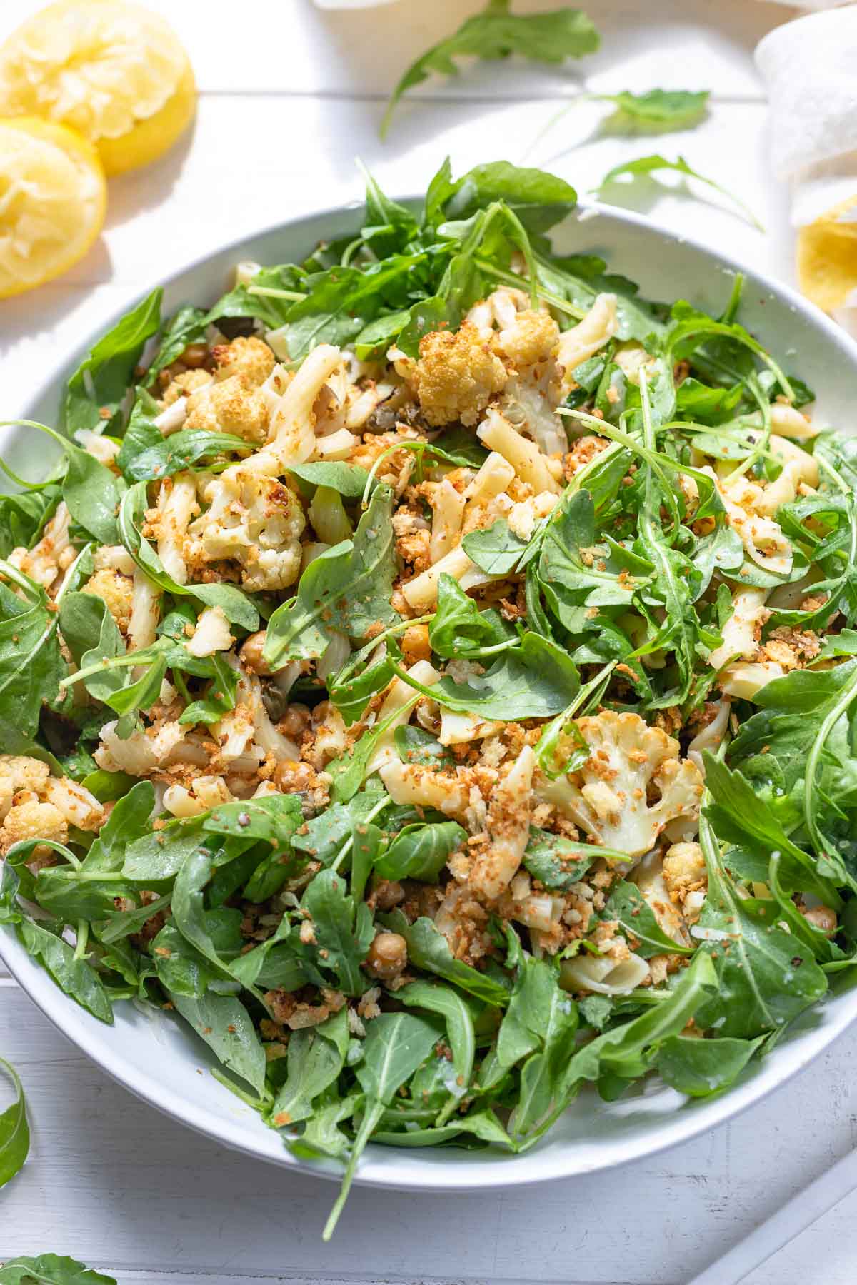 Blumenkohl-Nudelsalat mit Kichererbsen