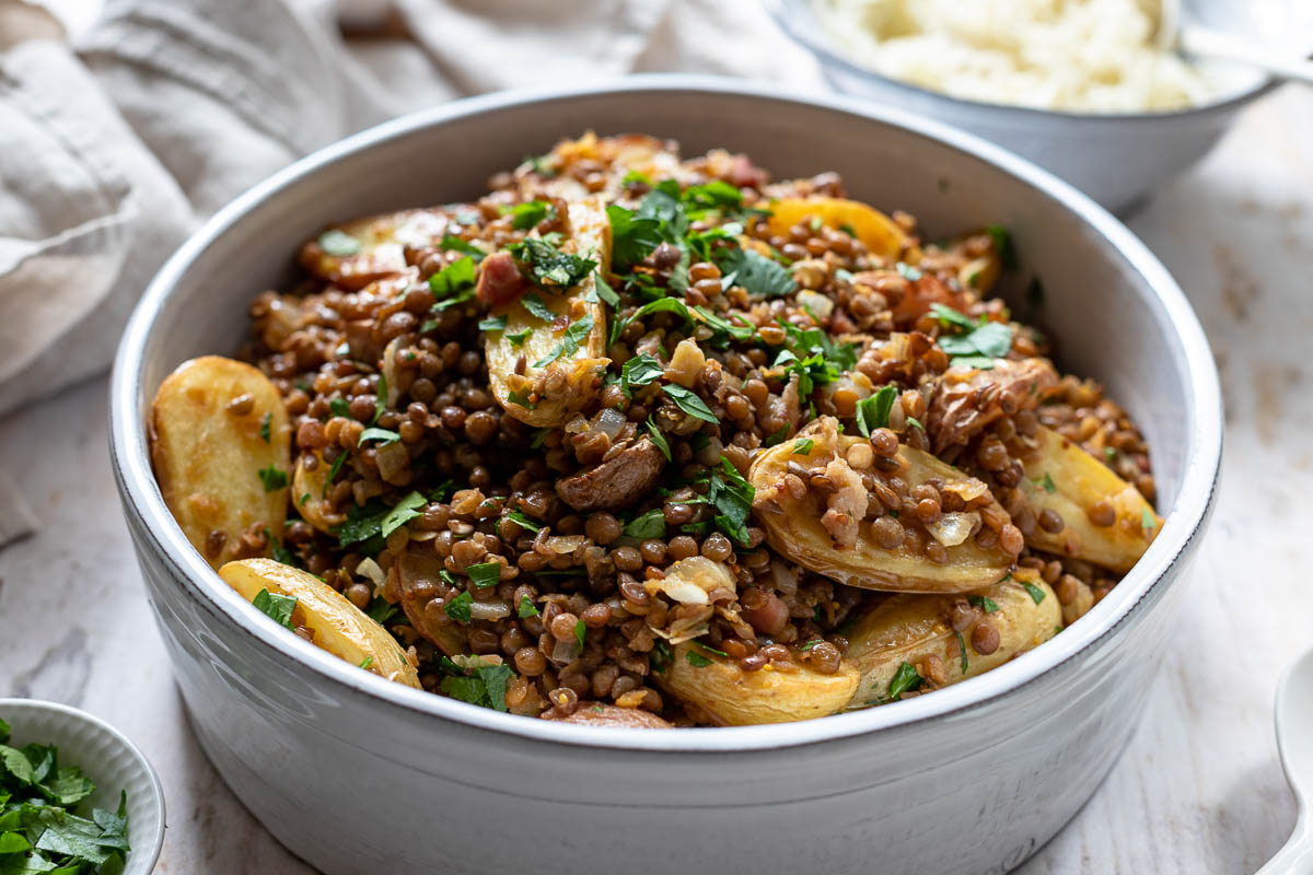 Linsen-Salat Rezept mit Ofenkartoffeln