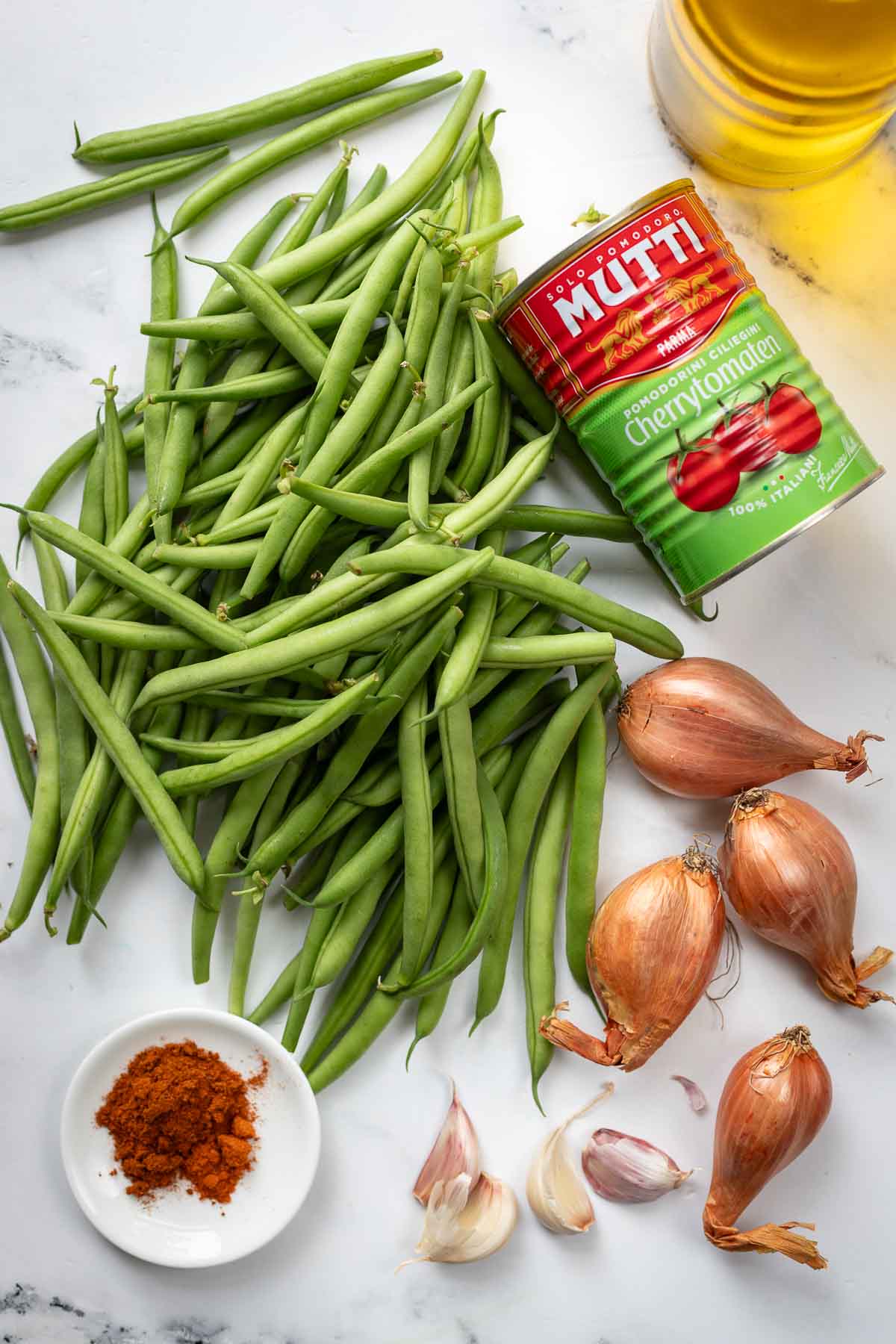Zutaten für Bohnen Pfanne mit Tomaten