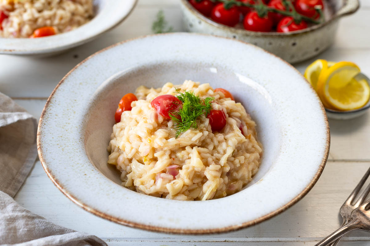 Fenchelrisotto Rezept mit Zitronen und Cherry-Tomaten