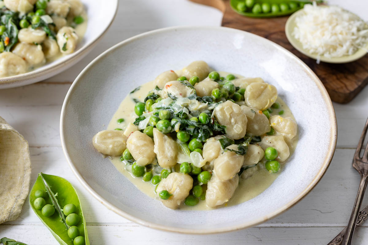 Cremige Gnocchi mit Erbsen und Spinat Rezept