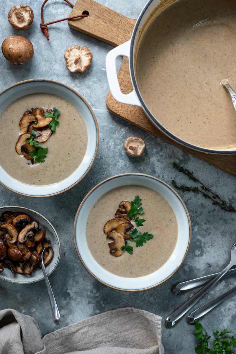 Cream of Mushroom Soup recipe is a blend of fresh mushrooms and dried porcini, finished with cream
