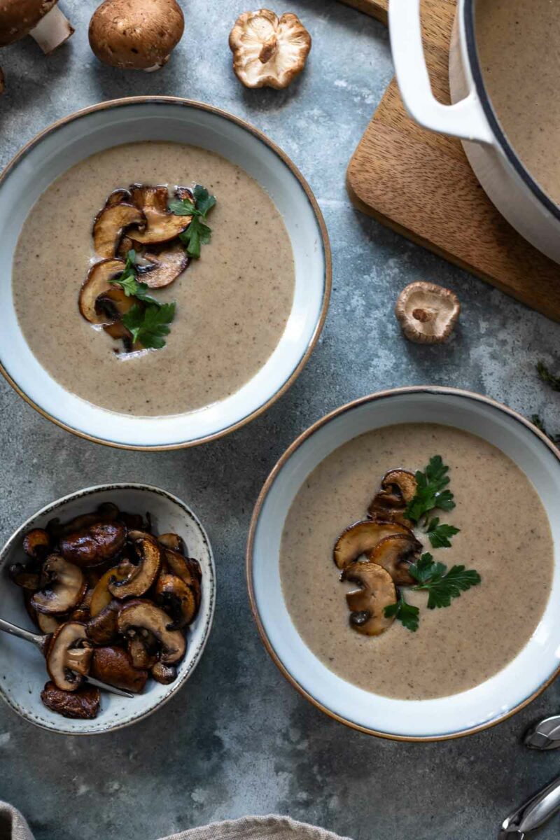 Cream of Mushroom Soup recipe is a blend of fresh mushrooms and dried porcini, finished with cream