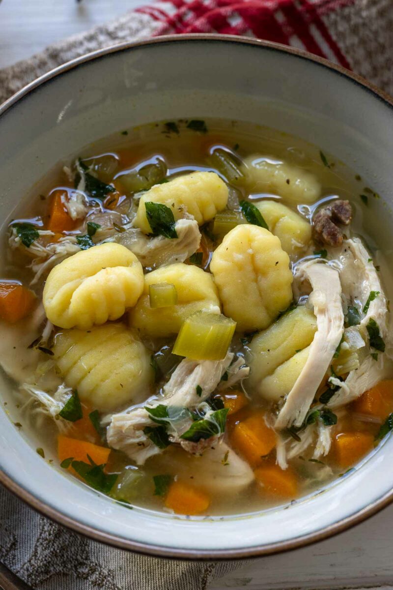 Easy Chicken Gnocchi Soup with vegetables and chicken breast