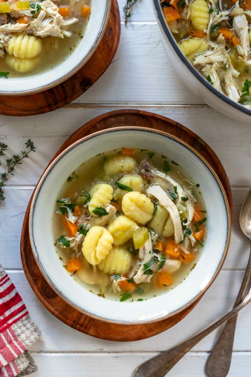 Easy Chicken Gnocchi Soup with vegetables and chicken breast
