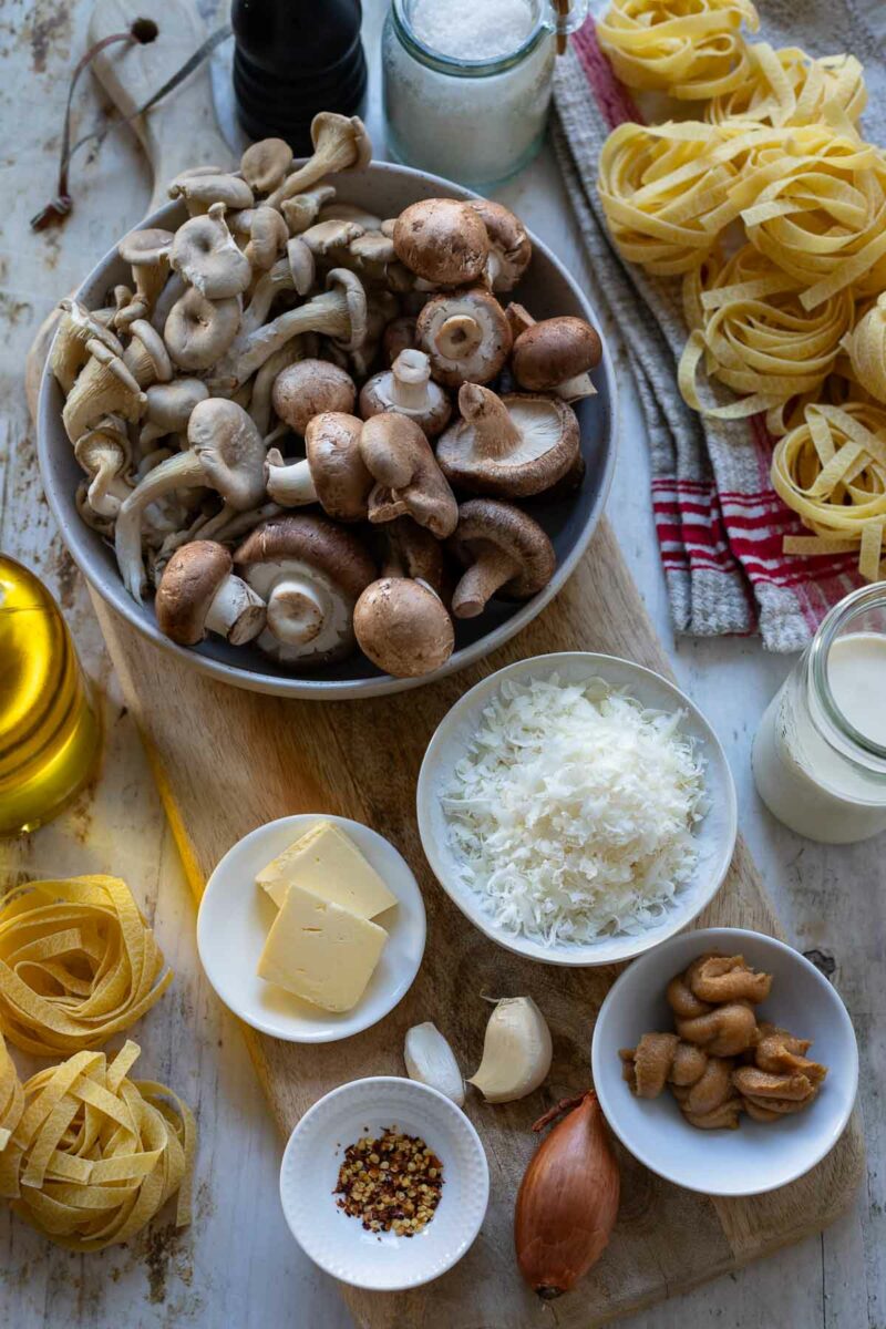 Zutaten für Pilz-Pfanne Rezept mit Miso Sahne Sauce
