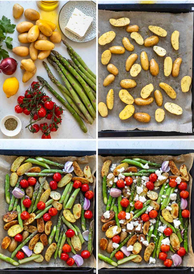 Zutaten und Koch Anleitung für Spargel und Kartoffeln vom Blech