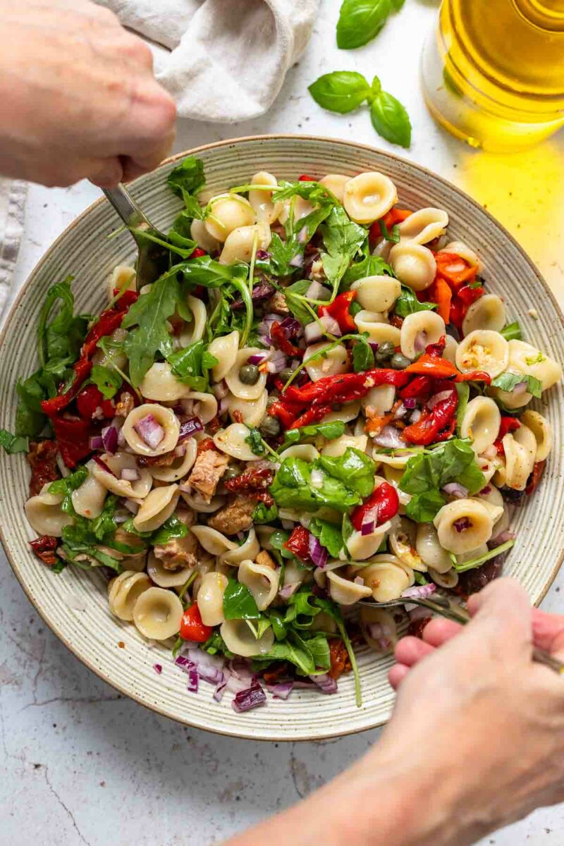 Zubereitung für den mediterranen Nudelsalat Rezept ohne Mayo