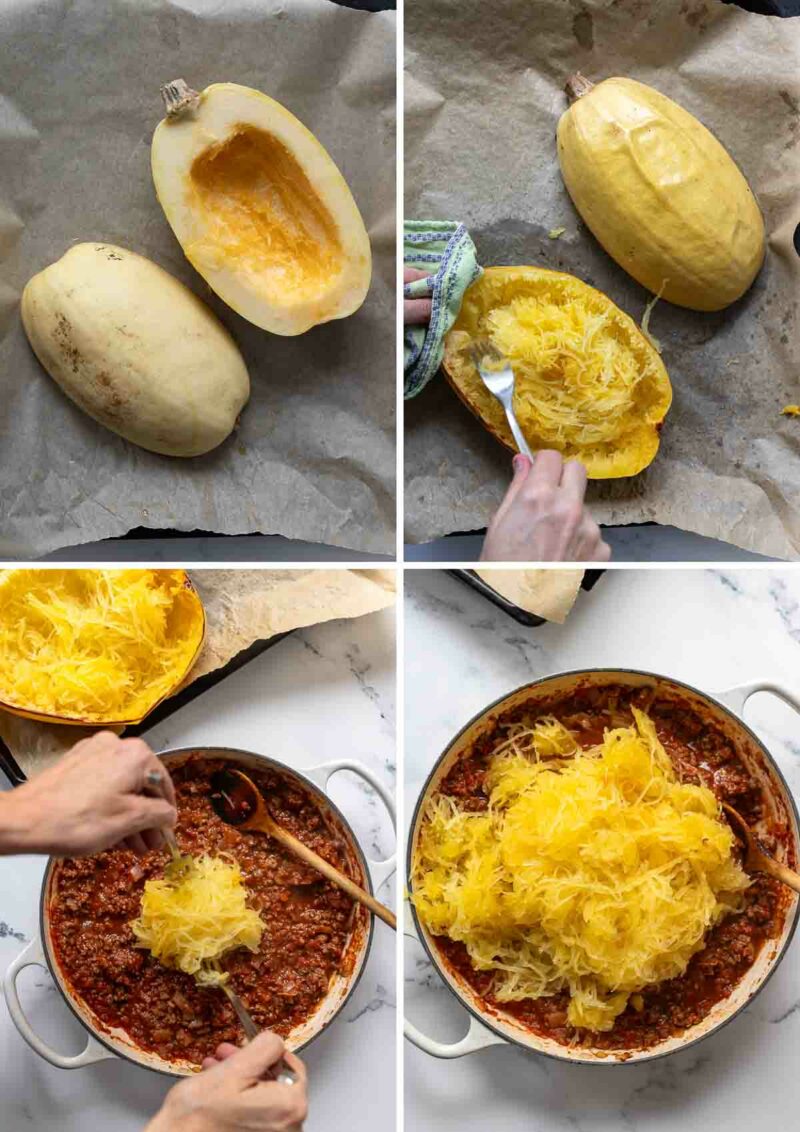 Spaghettikürbis Auflauf vorbereiten Schritt für Schritt Bilder