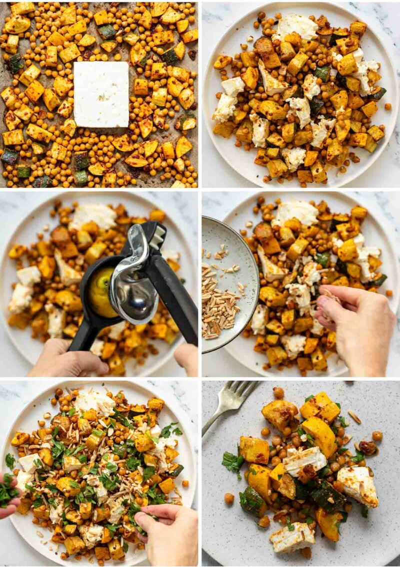 Zubereitung von Zucchini im Ofen mit Kichererbsen und Feta
